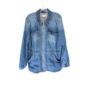 Knox‎ Rose Denim Jacket Full Zip Fall Festival Collared Stretch Waist Large